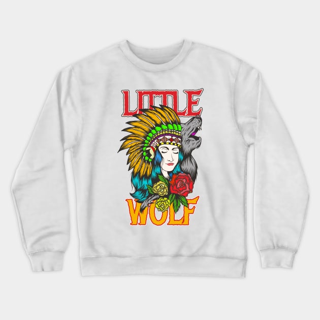 Little Wolf / Native American Girl Crewneck Sweatshirt by black8elise